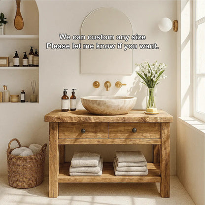 Handcrafted Solid Wood Bathroom Vanity with Double Drawers and Shelf for Natural Modern Homes Kitchnce