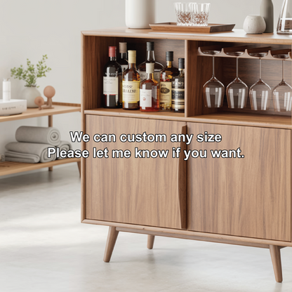 Handcrafted Solid Wood Dining Cabinet with Wine Storage and Glass Holder Shelves Kitchnce