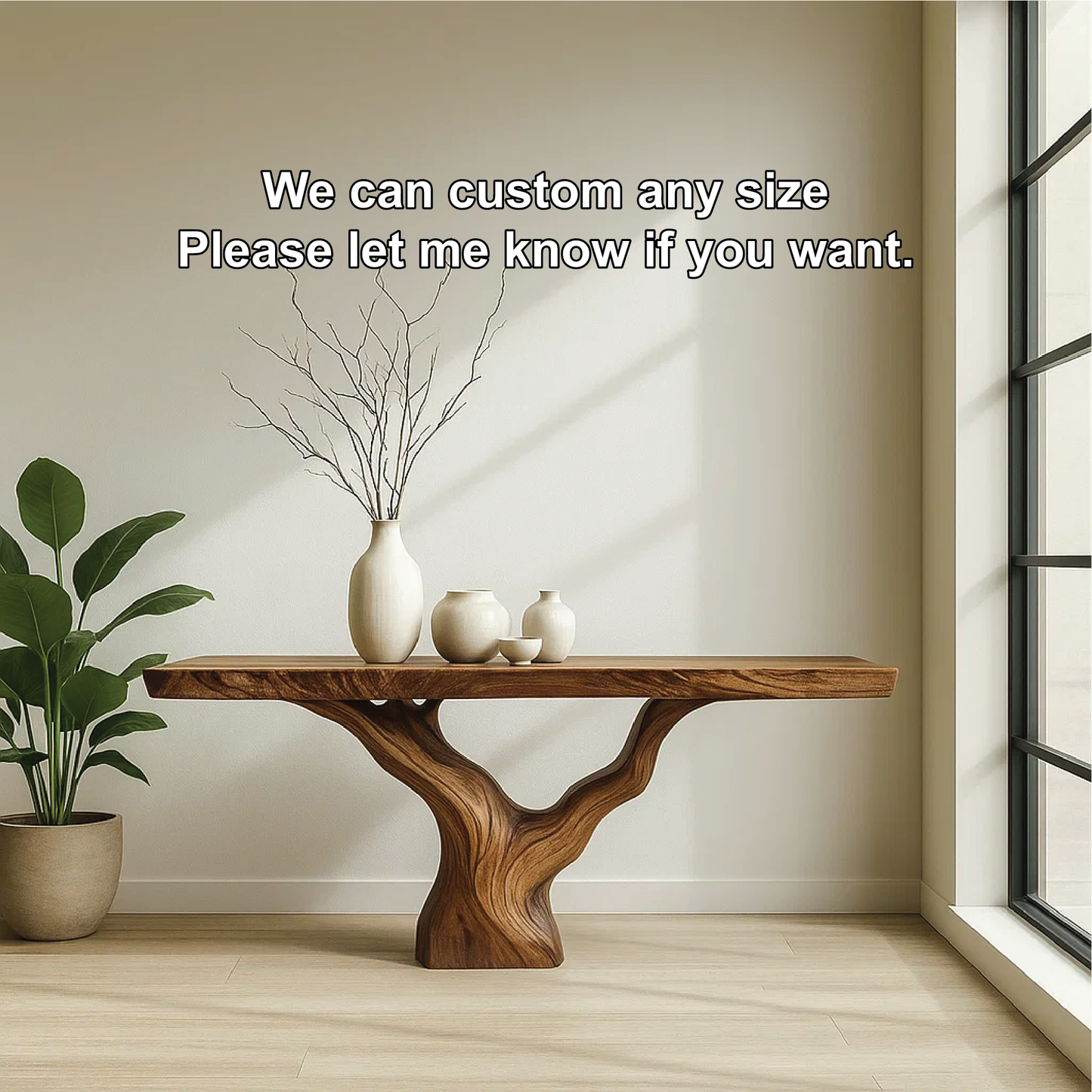 Handcrafted Solid Wood Tree Console Table with Natural Live Edge Design for Modern Homes Kitchnce