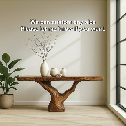 Handcrafted Solid Wood Tree Console Table with Natural Live Edge Design for Modern Homes Kitchnce