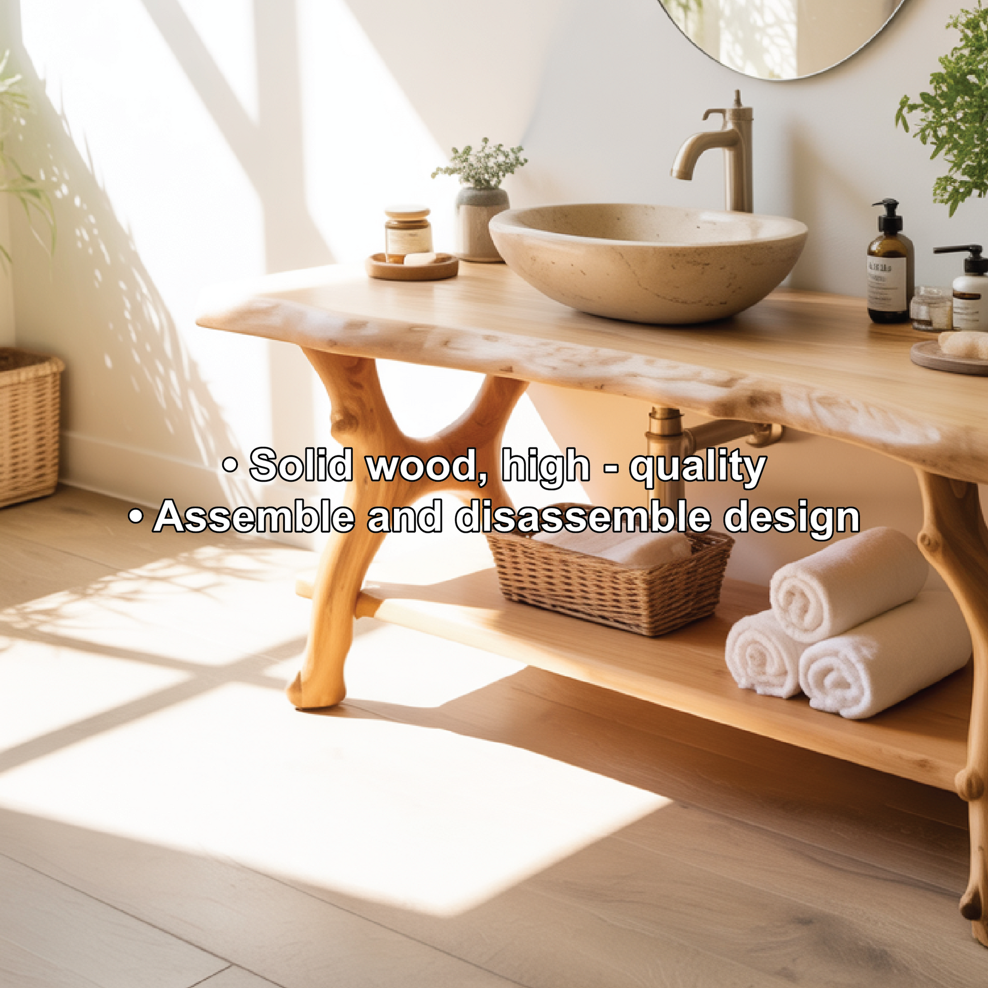 Solid Wood Bathroom Vanity with Natural Live Edge Design – Handcrafted Luxury Sink Console Kitchnce