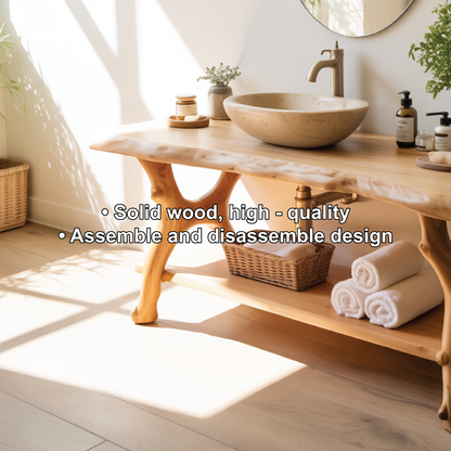 Solid Wood Bathroom Vanity with Natural Live Edge Design – Handcrafted Luxury Sink Console Kitchnce