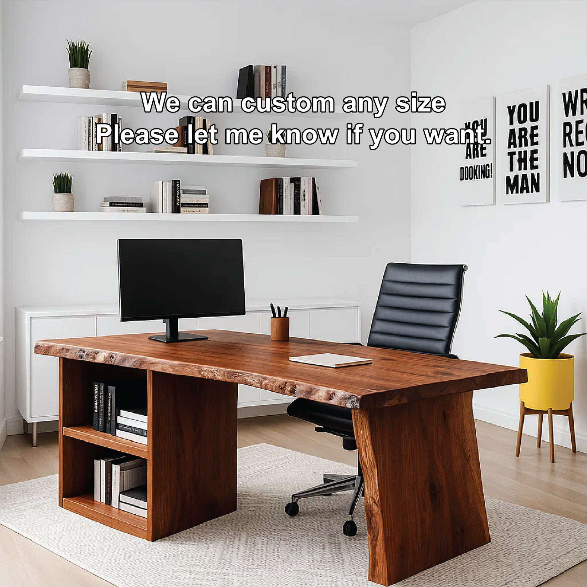 Handcrafted Solid Wood Work Desk – Live Edge Executive Office Table with Modern Minimal Design Kitchnce