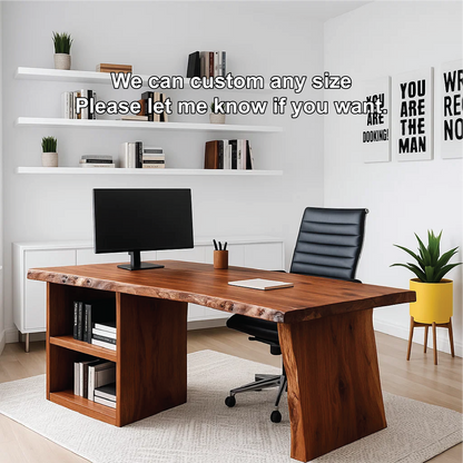 Handcrafted Solid Wood Work Desk – Live Edge Executive Office Table with Modern Minimal Design Kitchnce