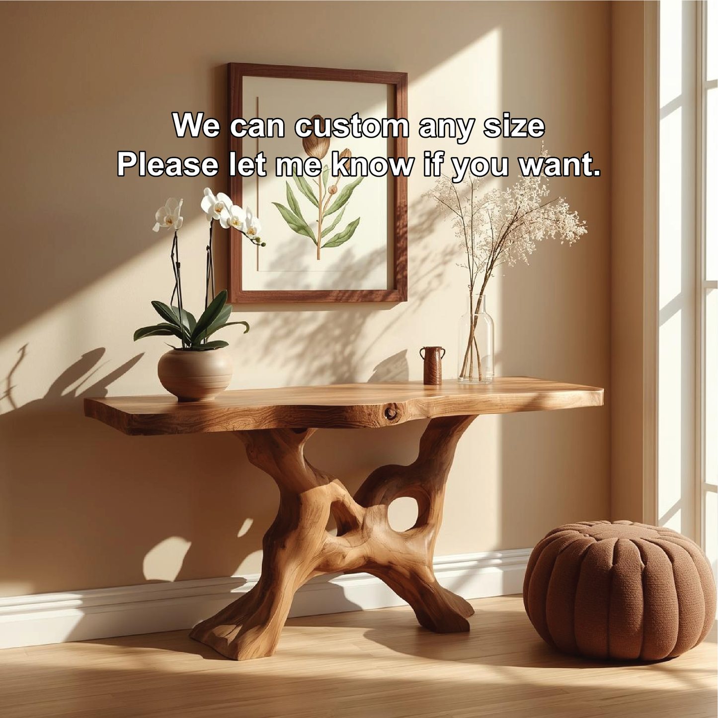 Handcrafted Solid Wood Console Table with Organic Root-Inspired Base and Natural Live Edge Kitchnce