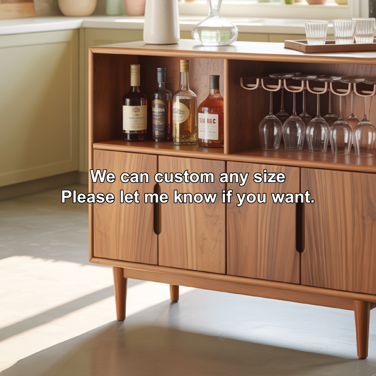 Handcrafted Solid Wood Dining Cabinet with Wine Storage and Hanging Glass Rack Kitchnce
