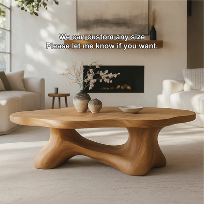 Handcrafted Solid Wood Coffee Table with Smooth Organic Form and Contemporary Sculptural Base Kitchnce