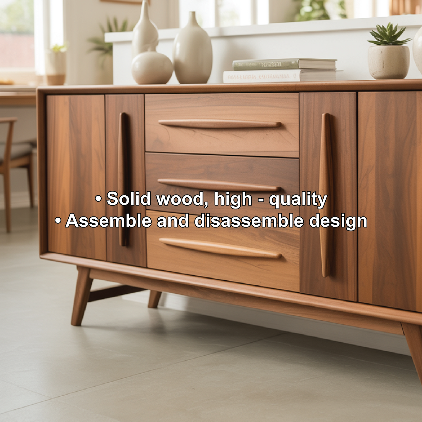Handcrafted Solid Wood Dining Storage Cabinet with Mid-Century Design and Smooth Drawer Fronts Kitchnce