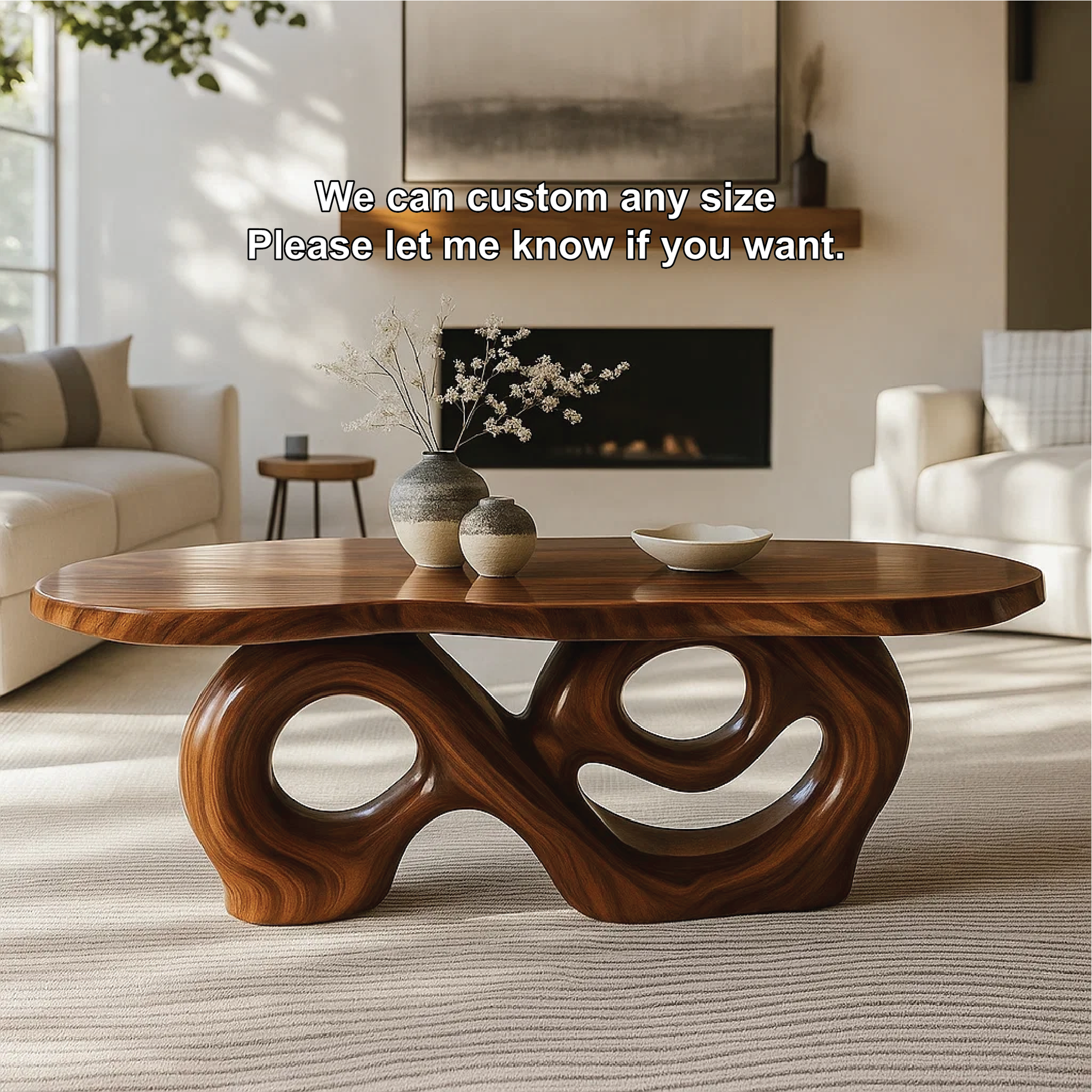 Handcrafted Solid Wood Coffee Table with Artistic Curved Base and Organic Sculptural Design Kitchnce