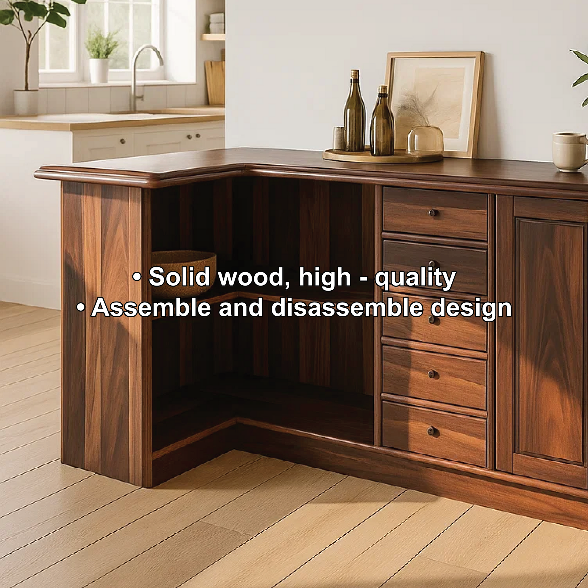 Solid Wood Wine Storage Cabinet with Shelves and Drawers – Premium Corner Bar Furniture Kitchnce