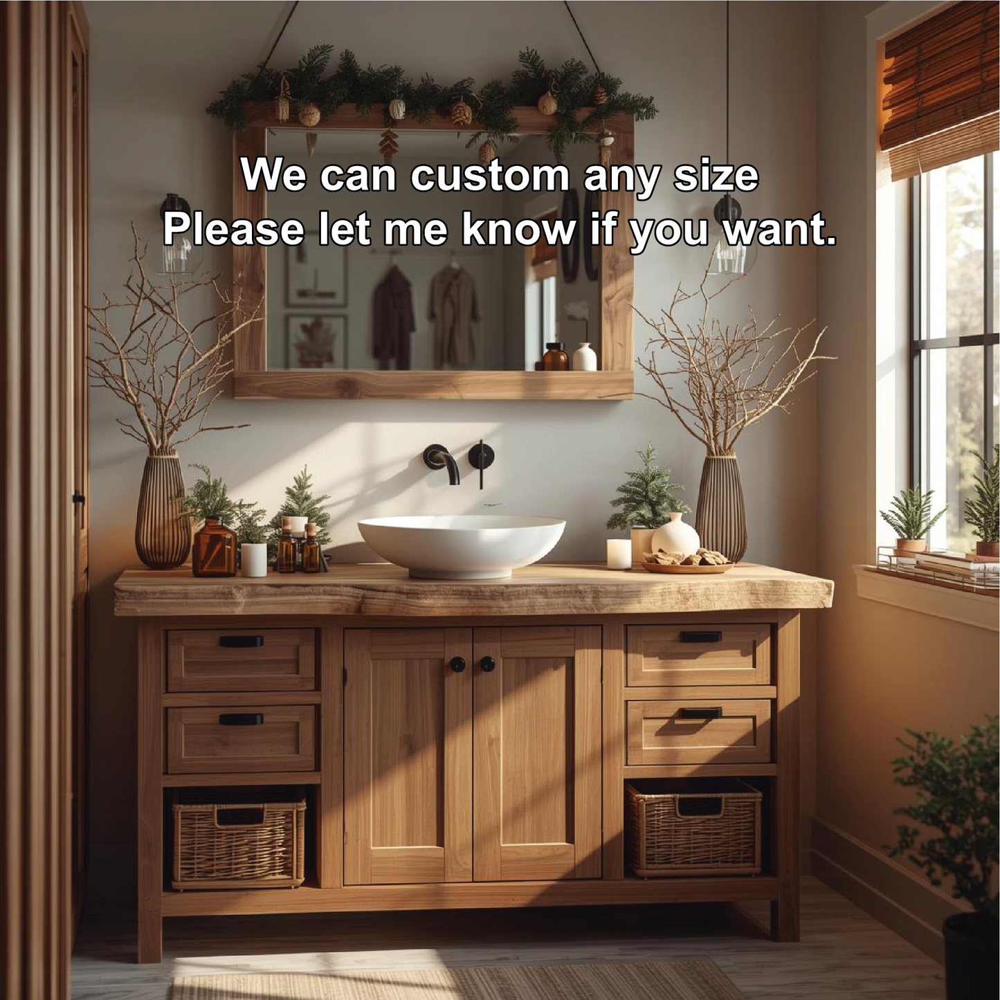 Handcrafted Solid Wood Bathroom Vanity with Live Edge Top and Rustic Storage Design Kitchnce