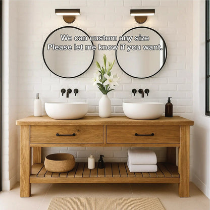 Handcrafted Double Solid Wood Bathroom Vanity with Drawers and Slatted Shelf for Modern Homes Kitchnce