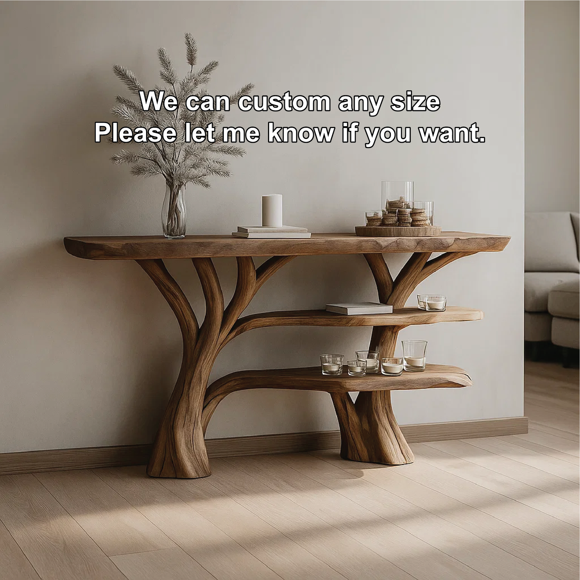 Handcrafted Solid Wood Tree Console Table with Multi-Tier Organic Design for Modern Interiors Kitchnce