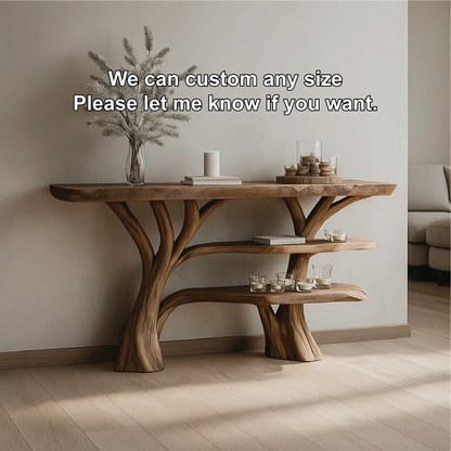 Handcrafted Solid Wood Tree Console Table with Multi-Tier Organic Design for Modern Interiors Kitchnce