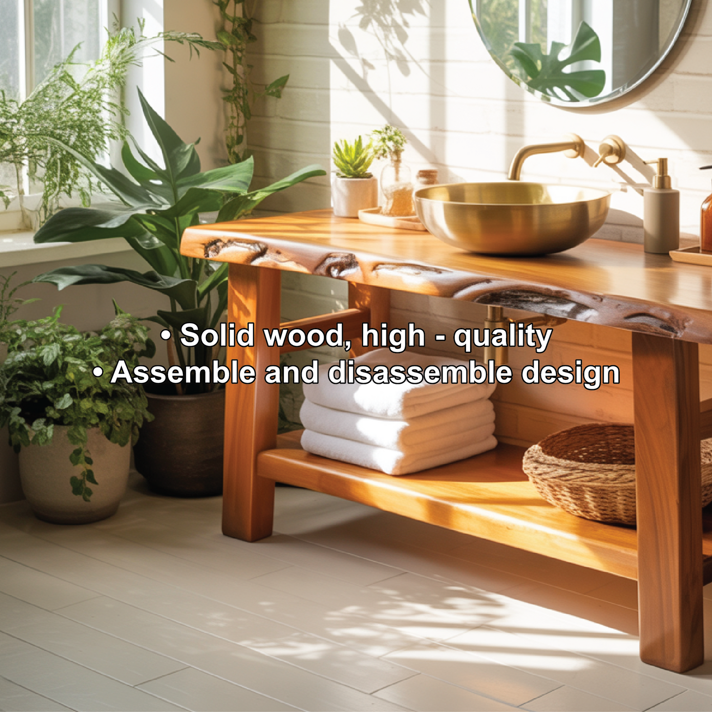 Solid Wood Live Edge Bathroom Vanity – Handcrafted Natural Timber Sink Console Kitchnce