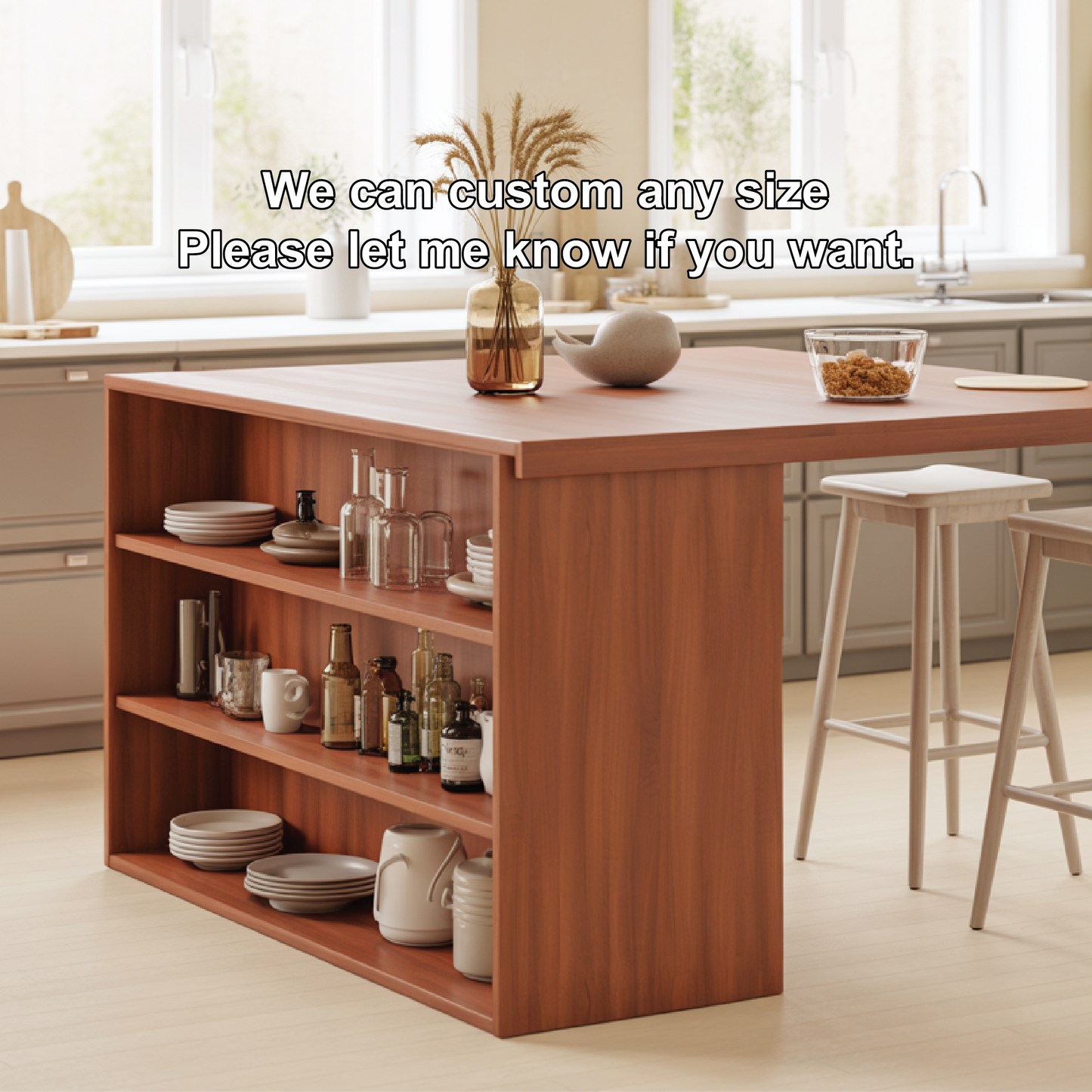 Handcrafted Solid Wood Dining Table with Open Storage Shelves for Modern Kitchen Interiors Kitchnce
