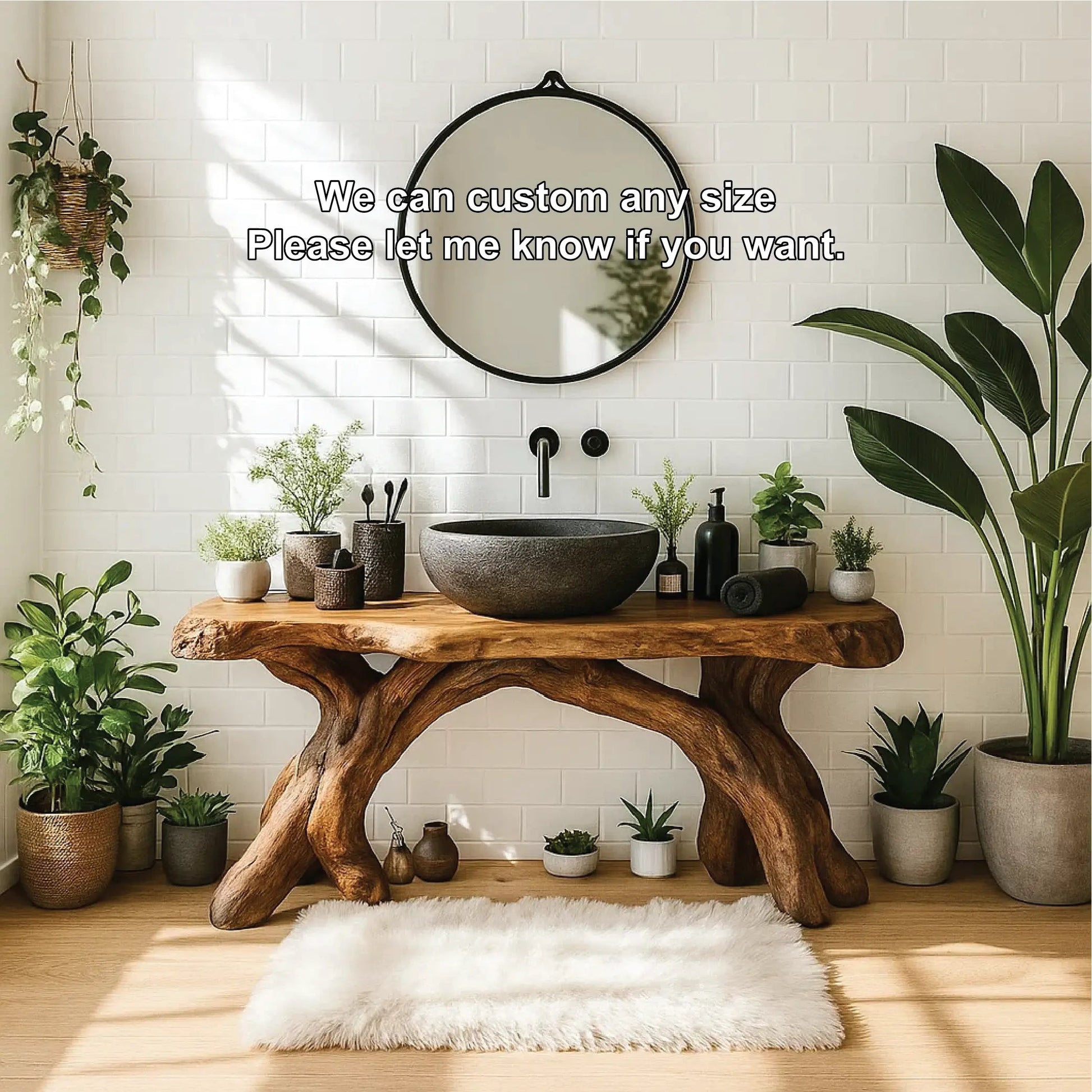 Handcrafted Solid Wood Bathroom Vanity with Organic Root Base and Natural Rustic Design Kitchnce