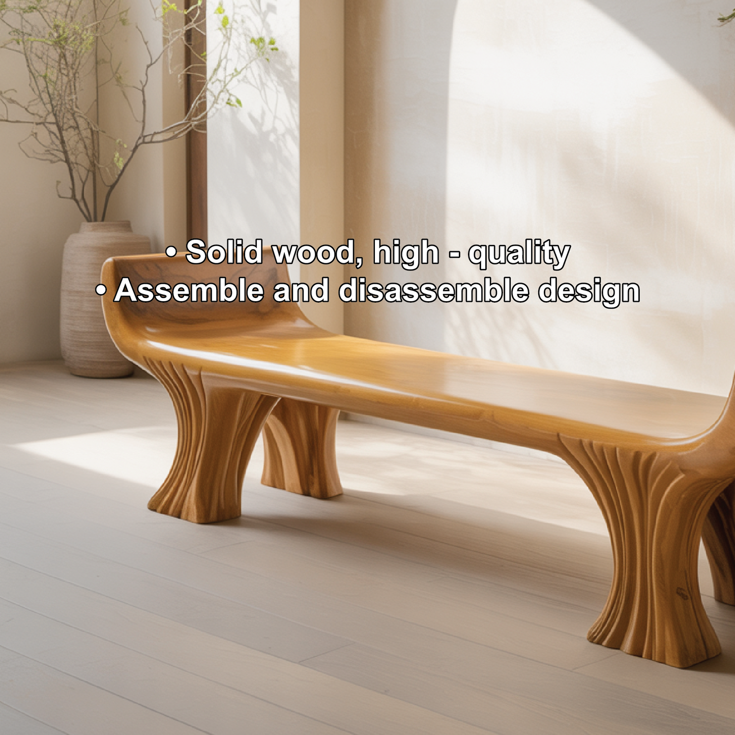 Handcrafted Solid Wood Entryway Bench with Curved Seat and Sculpted Legs for Modern Homes Kitchnce