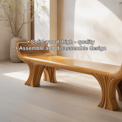 Handcrafted Solid Wood Entryway Bench with Curved Seat and Sculpted Legs for Modern Homes Kitchnce