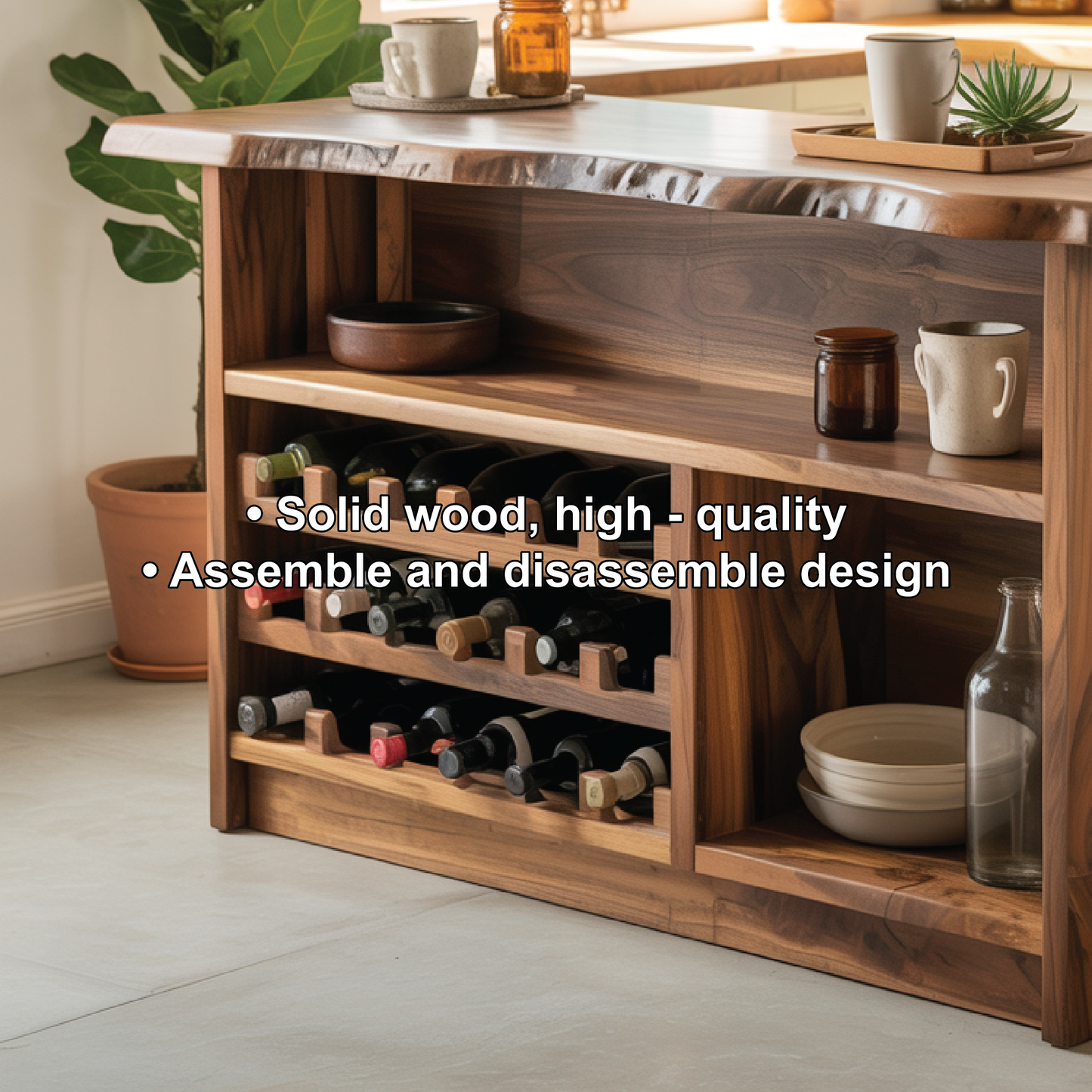 Handcrafted Solid Wood Wine Cabinet with Live Edge Design for Dining Room Storage and Display Kitchnce