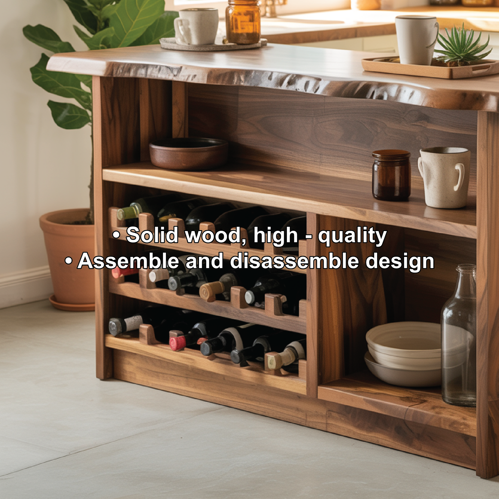 Handcrafted Solid Wood Wine Cabinet with Live Edge Design for Dining Room Storage and Display Kitchnce