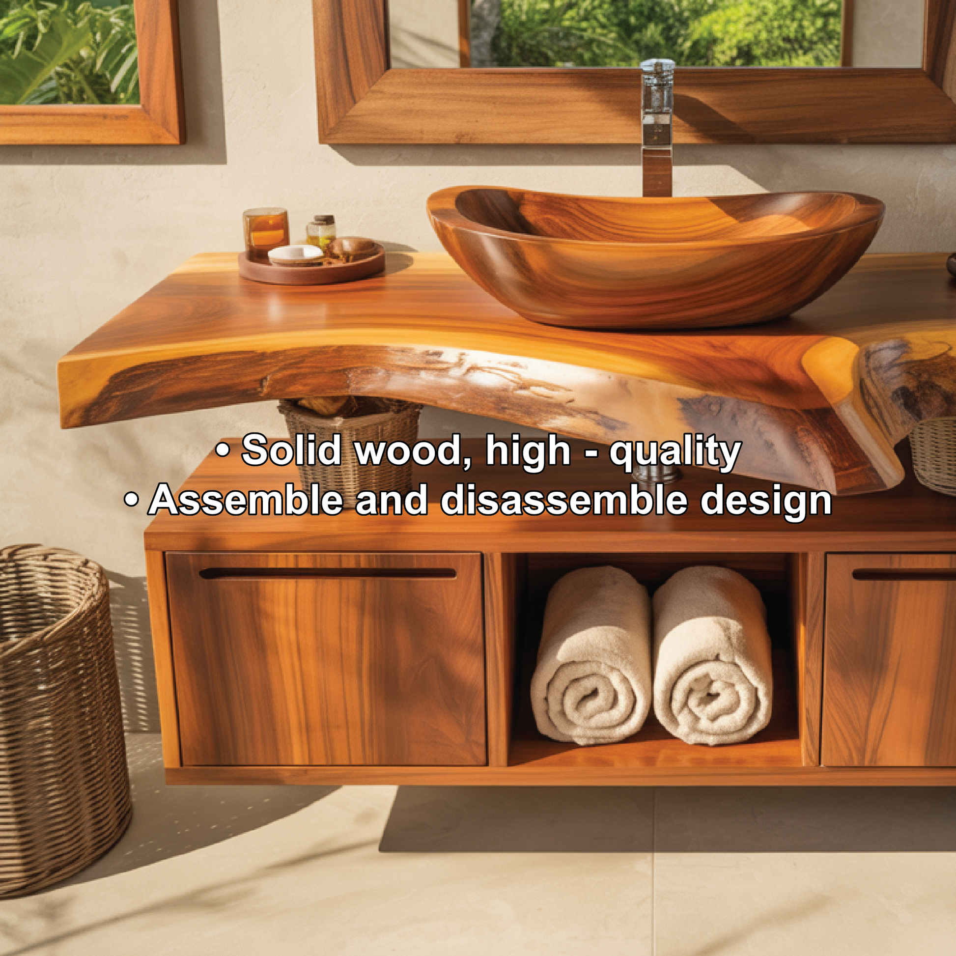 Handcrafted Solid Wood Floating Vanity with Live Edge Design for Luxurious Bathroom Spaces Kitchnce
