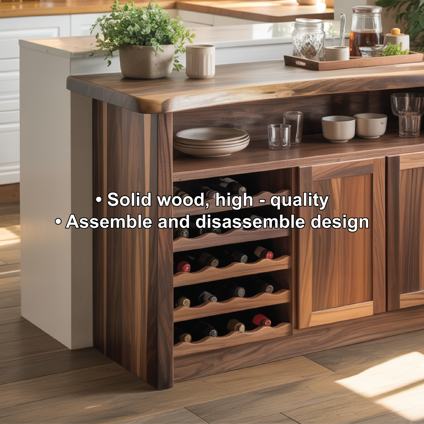 Handcrafted Solid Wood Wine Cabinet for Dining Room | Elegant Natural Storage & Display Kitchnce