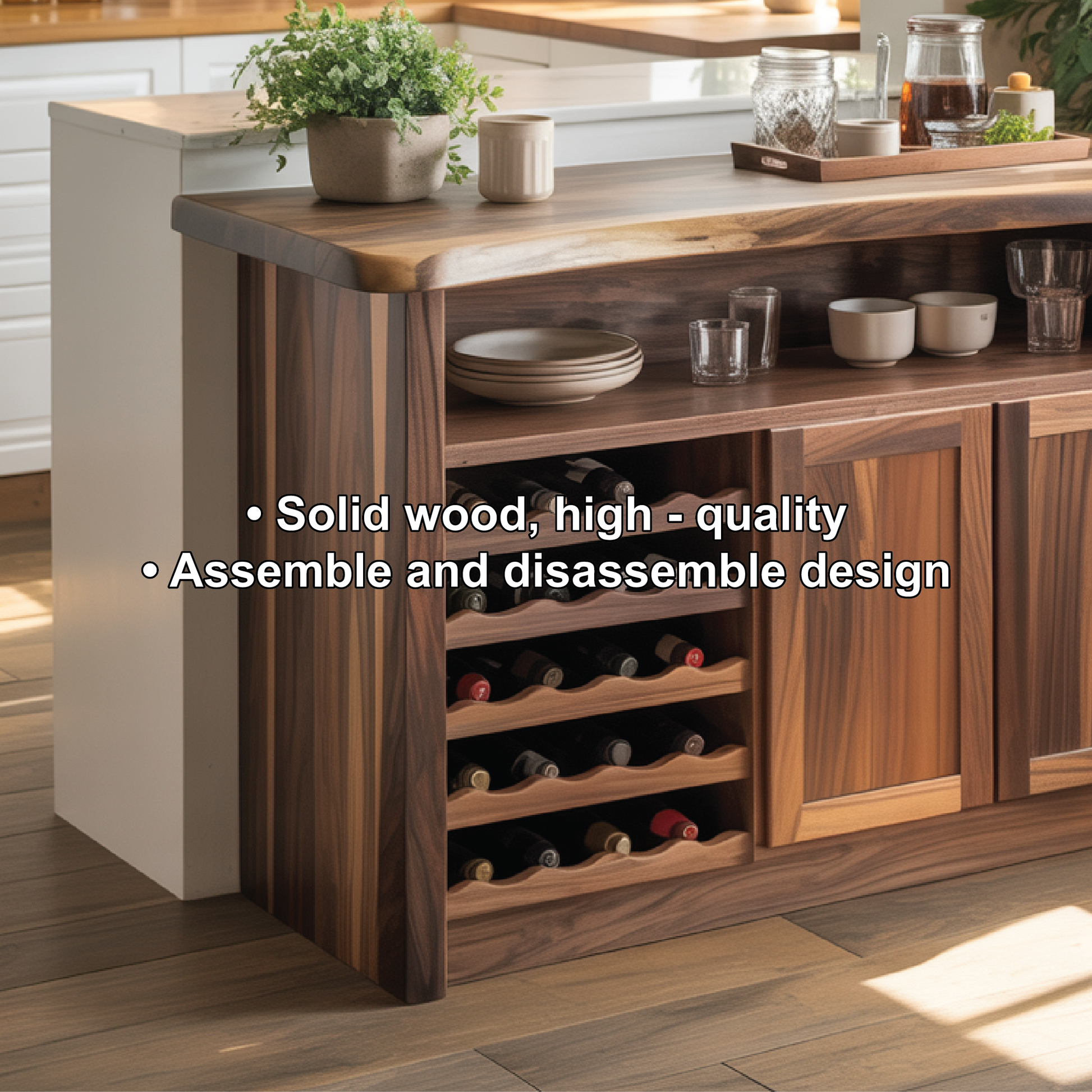 Handcrafted Solid Wood Wine Cabinet for Dining Room | Elegant Natural Storage & Display Kitchnce