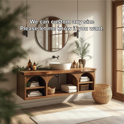 Handcrafted Solid Wood Floating Vanity with Arched Shelves and Natural Live Edge Design Kitchnce