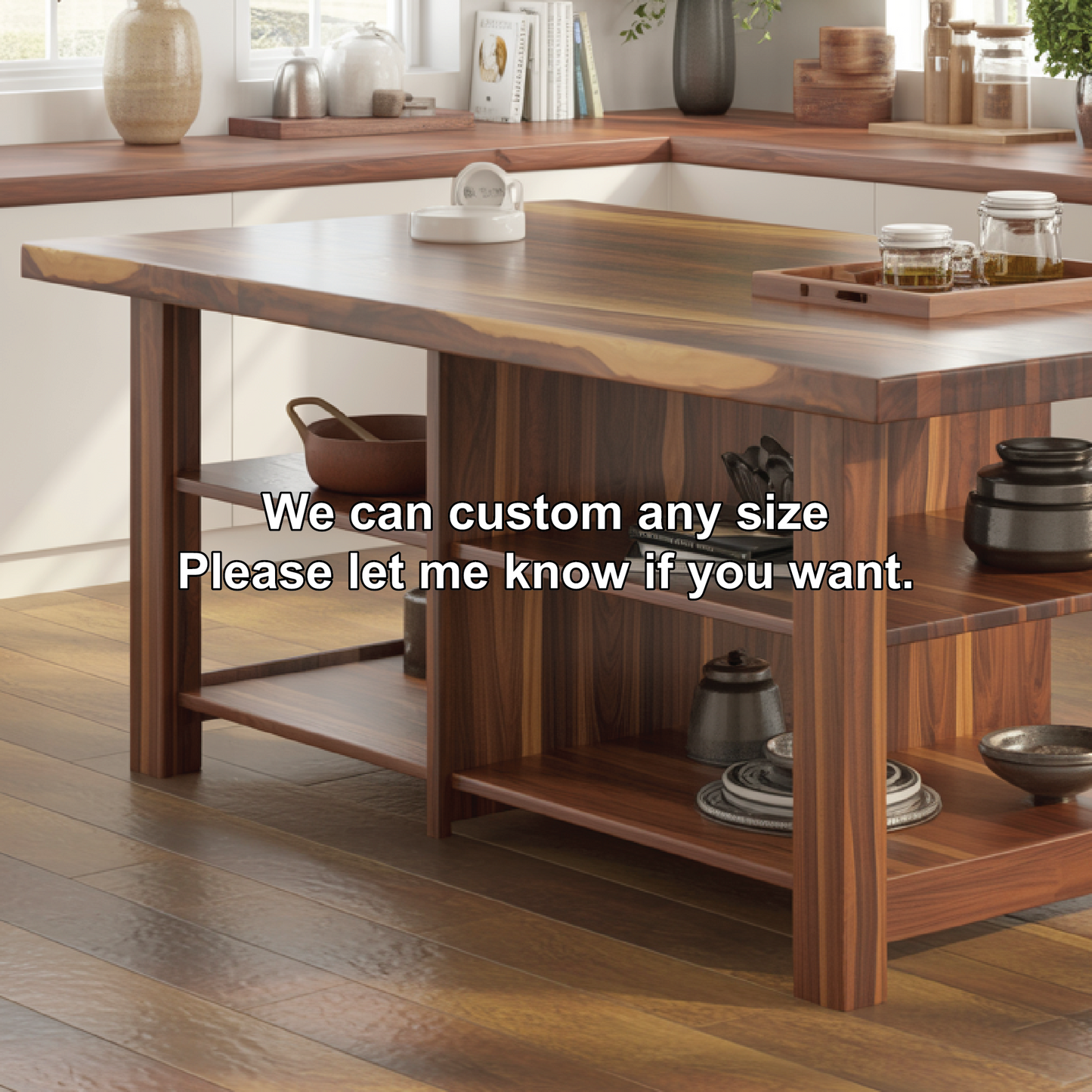 Handcrafted Solid Wood Dining Table with Open Storage Shelves for Warm Modern Kitchens Kitchnce