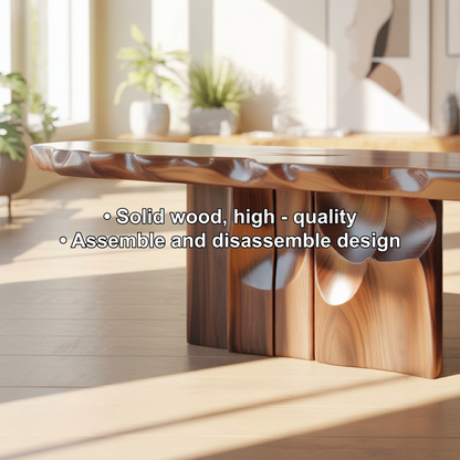 Handcrafted Solid Wood Console Table with Sculpted Base and Organic Live-Edge Design Kitchnce