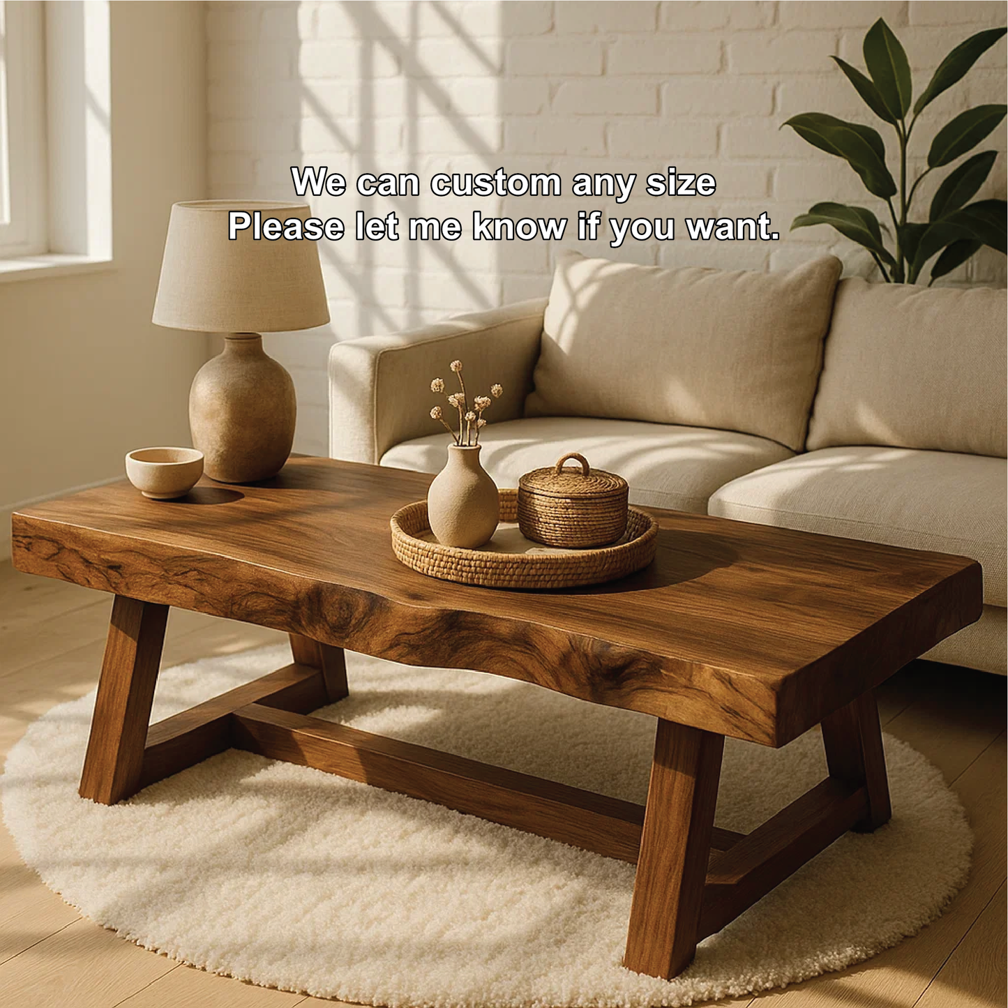 Handcrafted Solid Wood Coffee Table with Natural Live Edge and Angled Base for Modern Homes Kitchnce