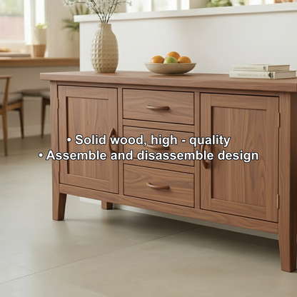 Handcrafted Solid Wood Dining Storage Cabinet with Center Drawers and Side Doors for Modern Homes Kitchnce