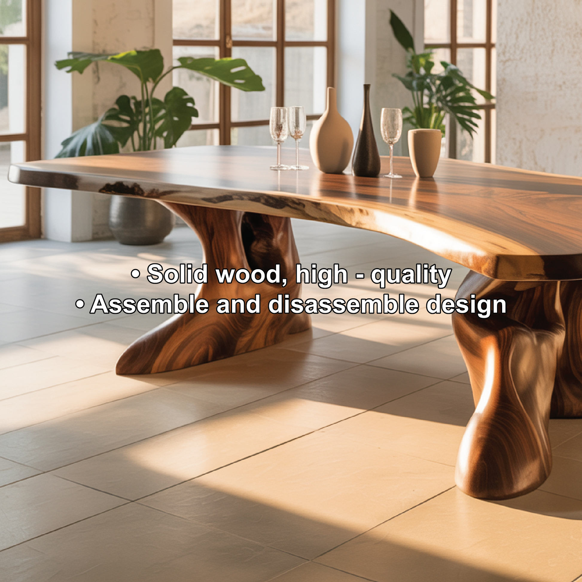 Handcrafted Solid Wood Dining Table with Sculptural Organic Base – Luxury Modern Design Kitchnce
