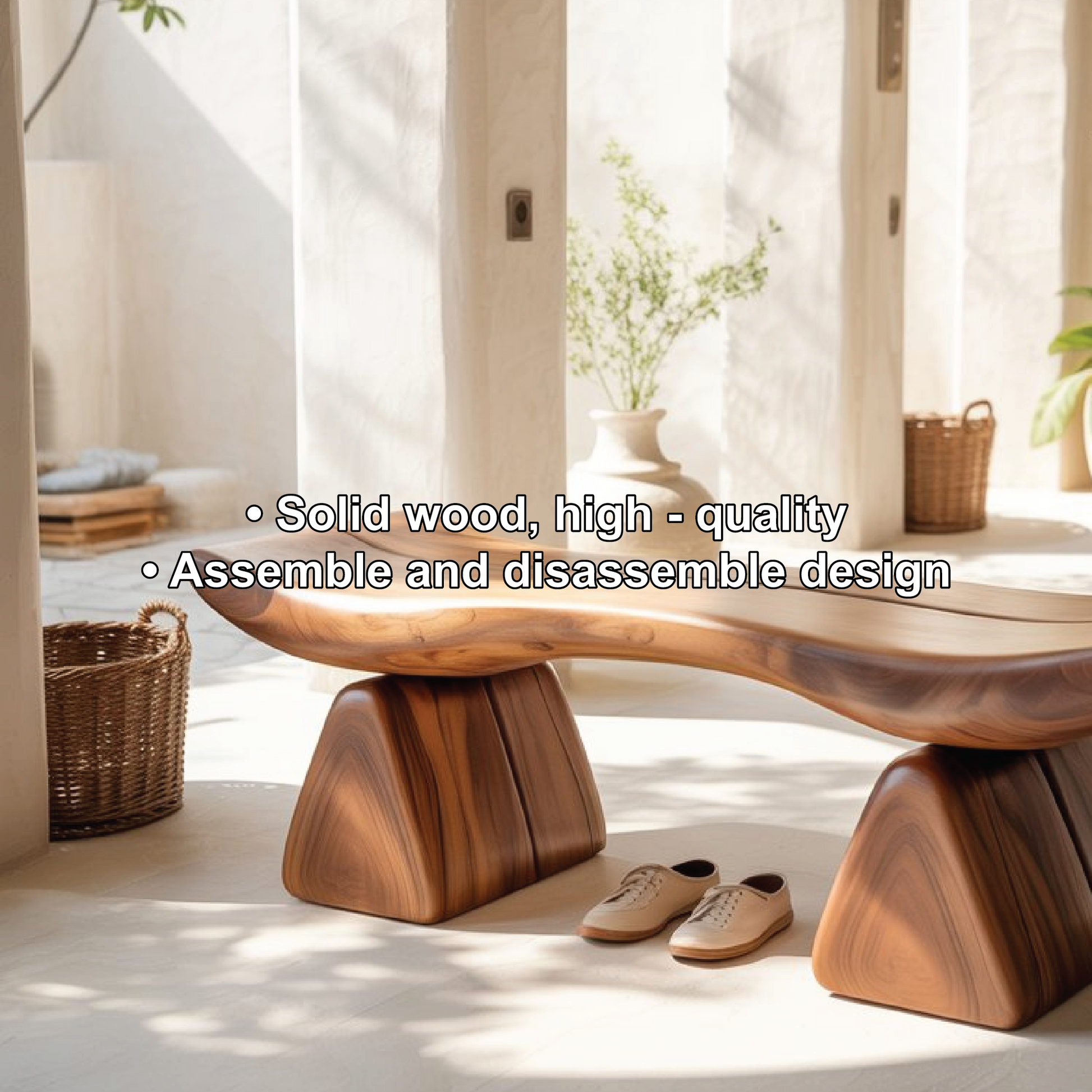 Handcrafted Solid Wood Entryway Bench with Sculpted Organic Form for Modern Minimalist Spaces Kitchnce
