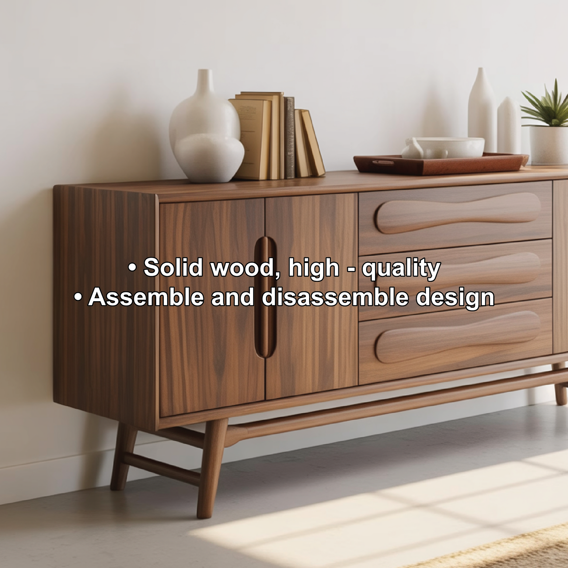 Handcrafted Solid Wood Dining Storage Sideboard with Sculpted Wave Drawers and Modern Design Kitchnce