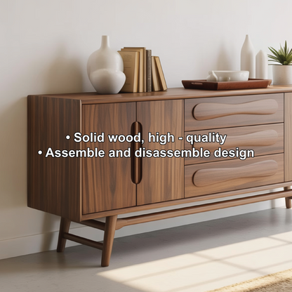 Handcrafted Solid Wood Dining Storage Sideboard with Sculpted Wave Drawers and Modern Design Kitchnce