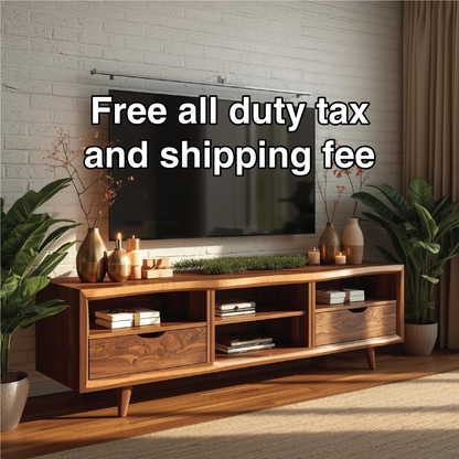 Handcrafted Solid Wood TV Stand with Mid-Century Modern Design and Natural Walnut Finish Kitchnce