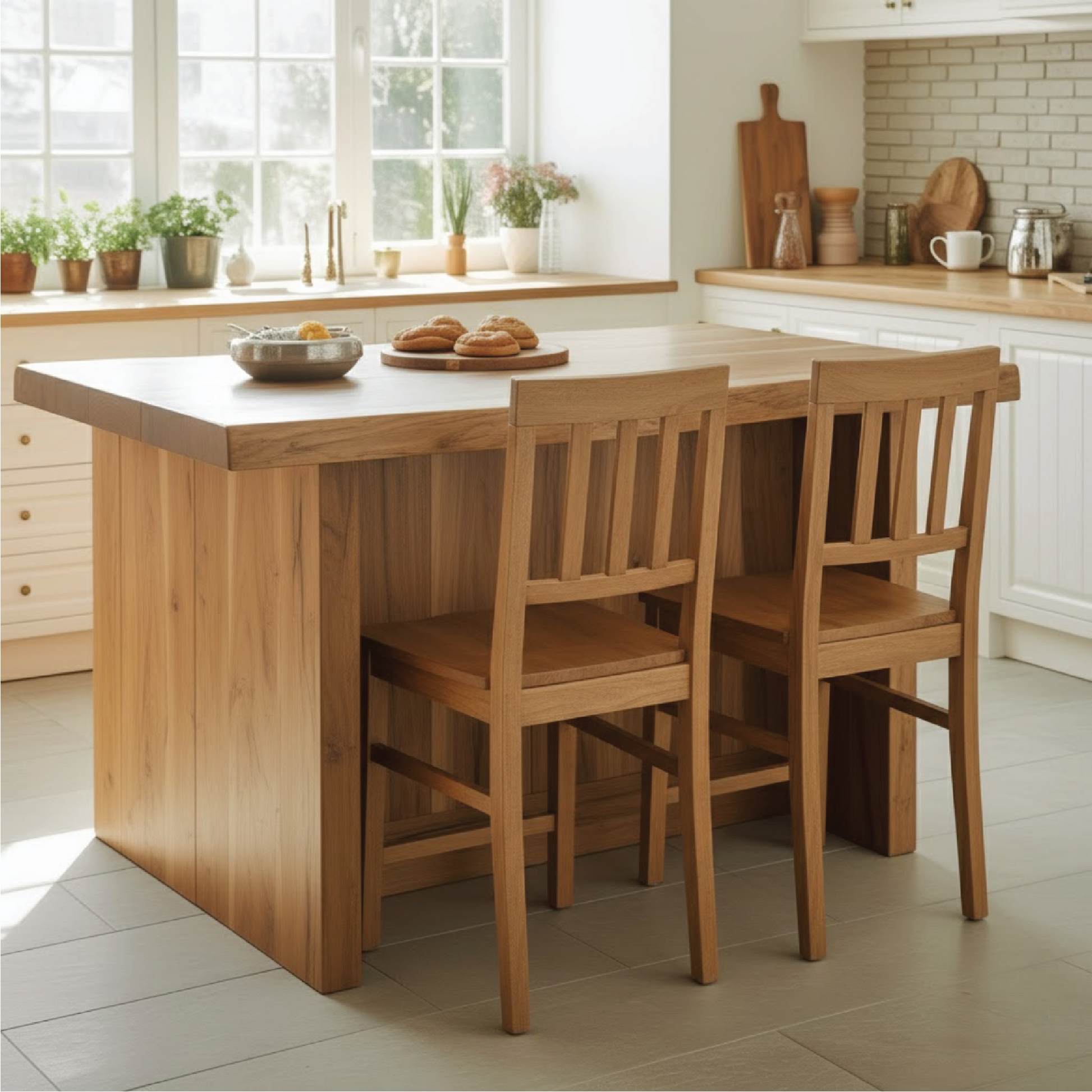 Handcrafted Solid Wood Kitchen Island with Live-Edge Top and Open Storage Shelves Kitchnce