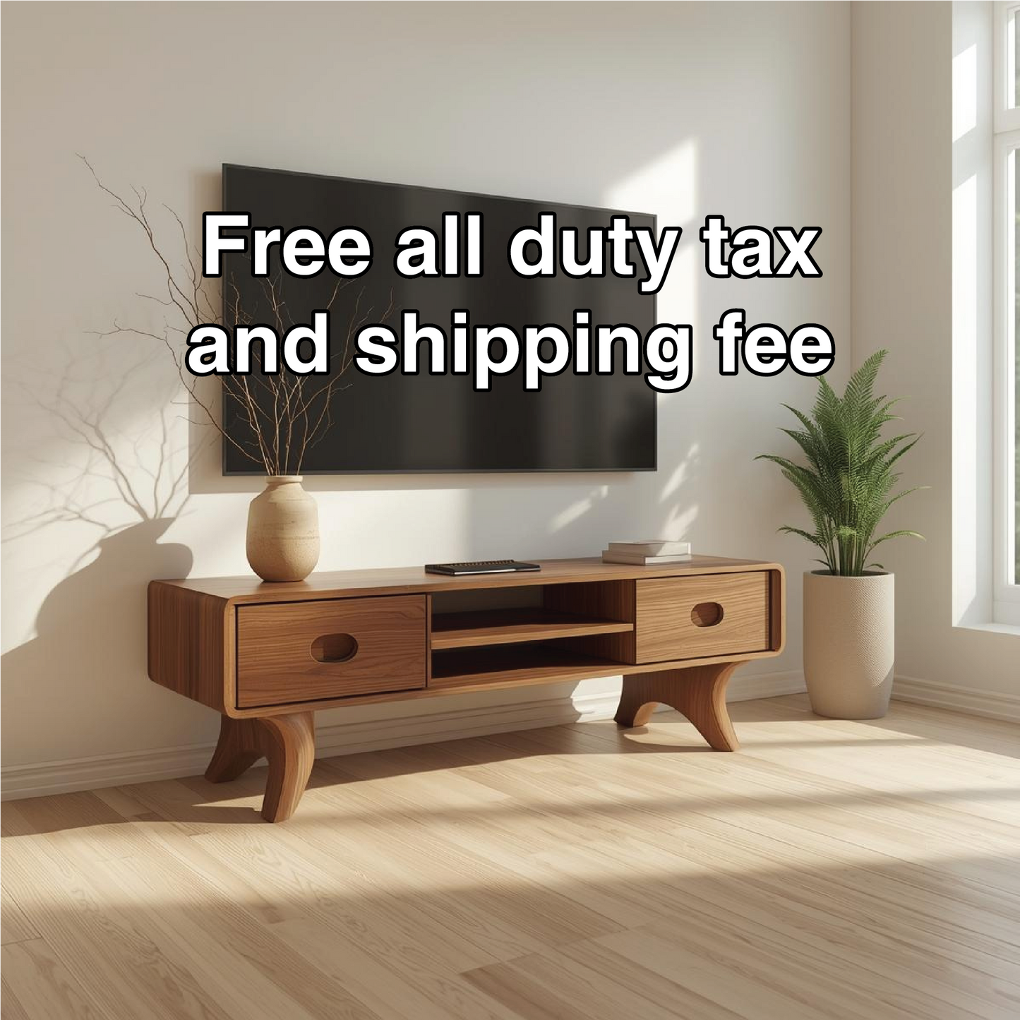 Handcrafted Solid Wood TV Stand with Rounded Edges and Retro Legs in Natural Walnut Finish