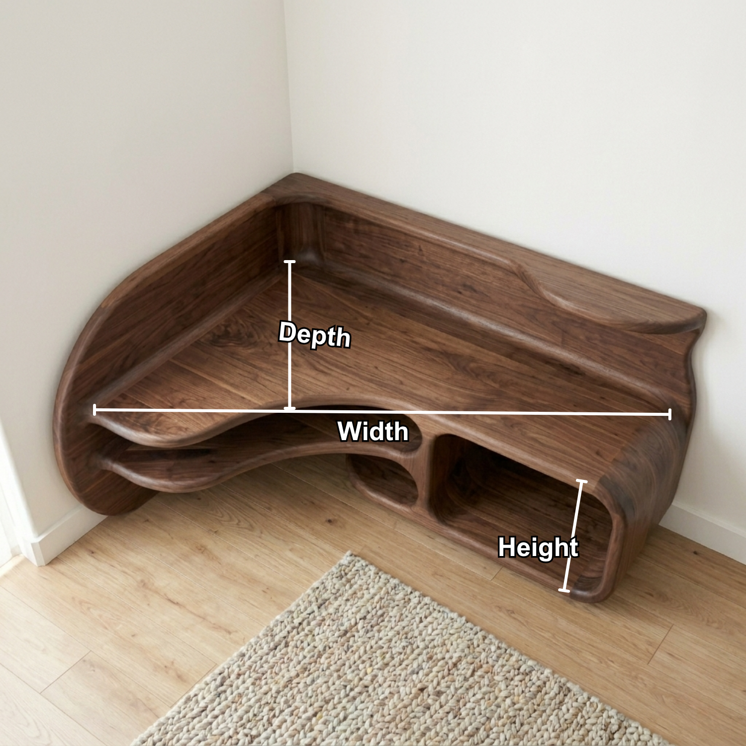Sculptural Solid Wood Corner TV Stand with Organic Curves and Open Storage