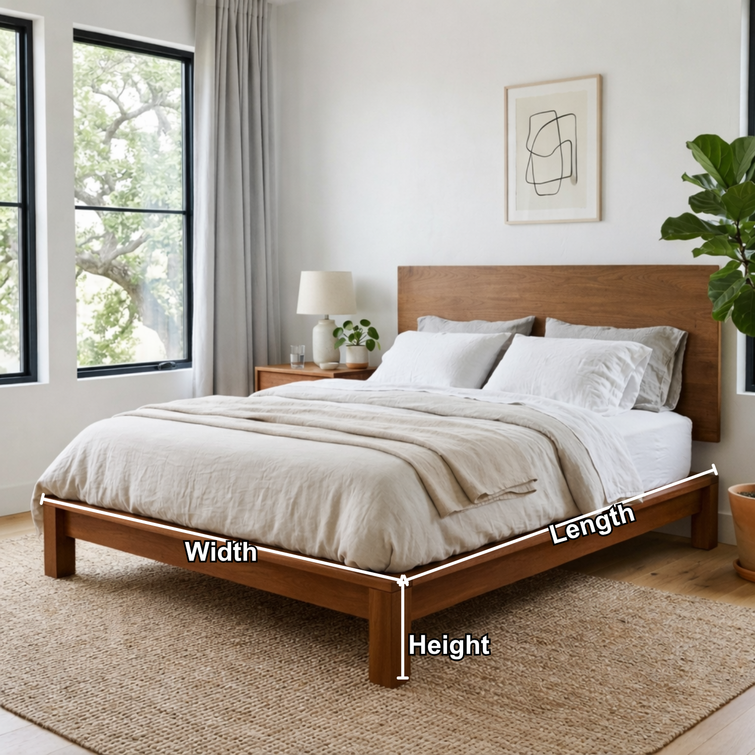 Minimalist Solid Wood Platform Bed Frame with Clean Panel Headboard