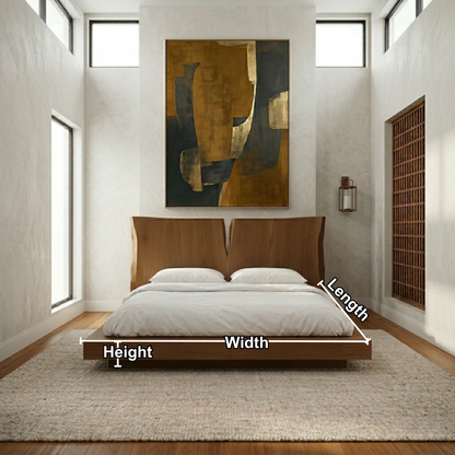 Solid Wood Platform Bed Frame with Sculpted Split Headboard