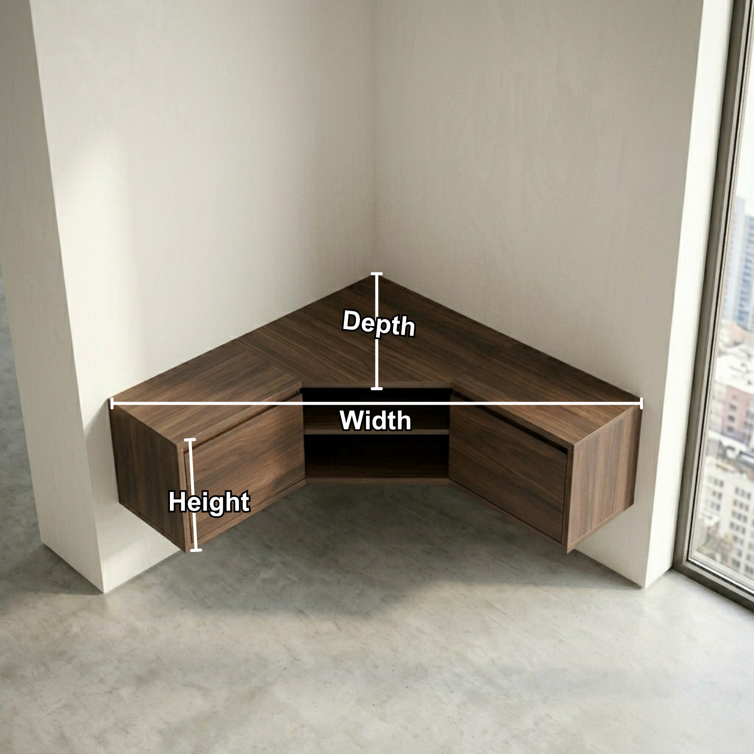 Floating Solid Wood Corner TV Stand with Cabinet Storage and Open Media Shelf