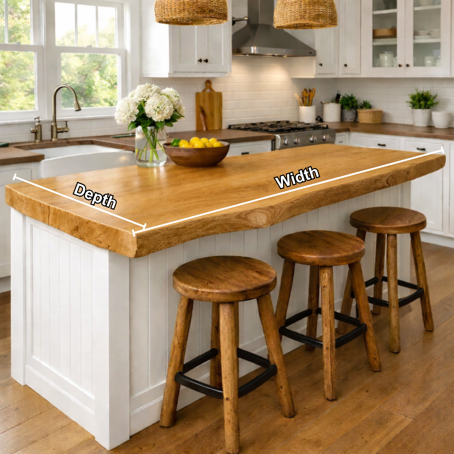 Solid Wood Kitchen Countertop – Live Edge Island Top with Bar Seating Kitchnce