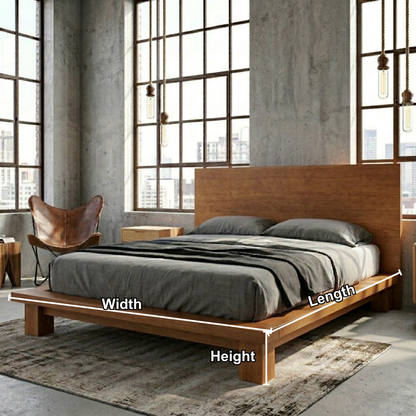 Modern Solid Wood Platform Bed Frame with Wide Panel Headboard and Block Legs