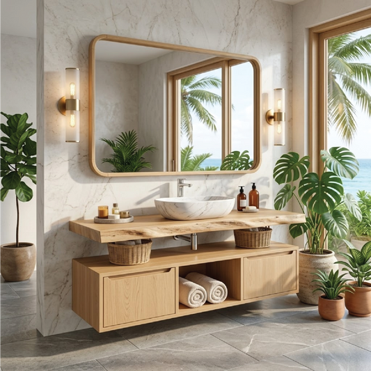 Floating Bathroom Vanity with Natural Wood Design and Spacious Storage Kitchnce
