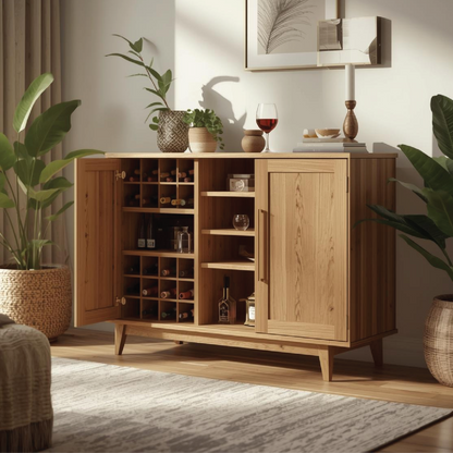 Handcrafted Solid Wood Wine Cabinet with Bottle Storage Modern Home Bar Sideboard