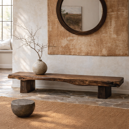 Live Edge Solid Wood Bench, Rustic Organic Entryway Seating