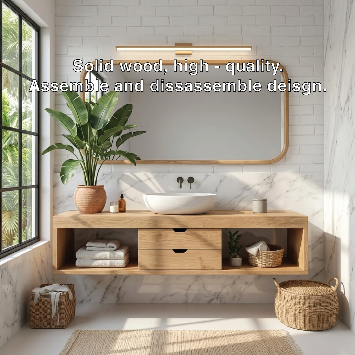 Sleek Oak Floating Vanity with Marble Sink and Ample Storage for Modern Bathrooms Kitchnce